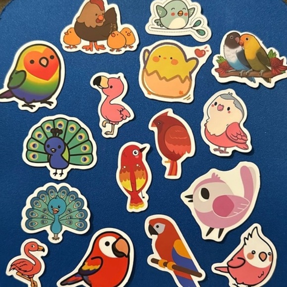 NEW! - Set of 16 bird stickers - peacock flamingo hen chicken parrot parakeet - Picture 8 of 8